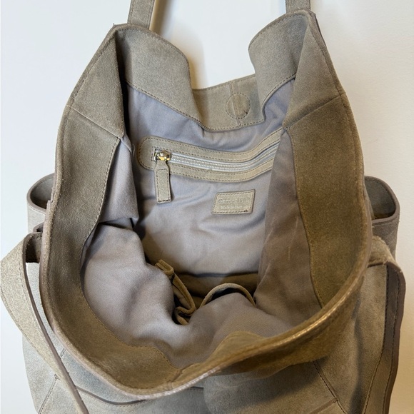 Garnet Hill Suede Leather Gray Tote Bag Purse Slouchy Boho Magnetic Closure - Picture 6 of 11